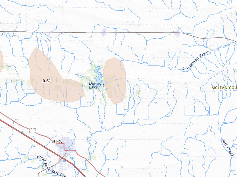 Radar-estimated hail-size map of the storm over Ellsworth, IL on Mar 26, 2026