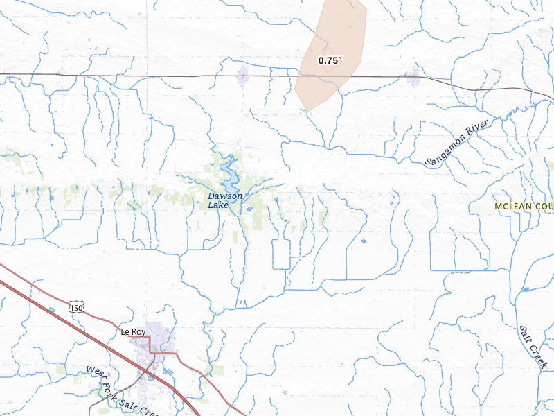 Radar-estimated hail-size map of the storm over Ellsworth, IL on Jul 10, 2026