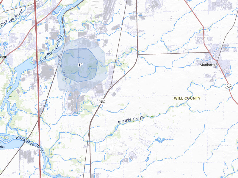 NEXRAD radar-signature map of the hail storm over Elwood, IL on May 3, 2026