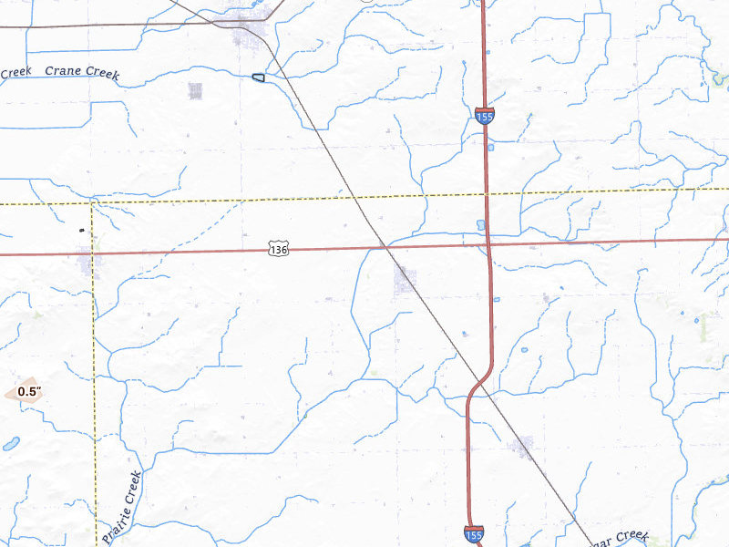 Radar-estimated hail-size map of the storm over Emden, IL on Apr 27, 2026