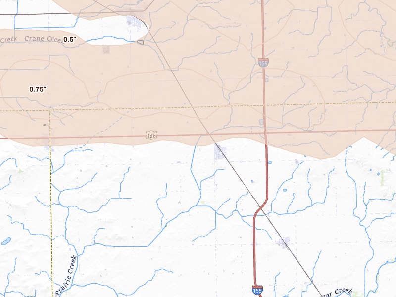 Radar-estimated hail-size map of the storm over Emden, IL on Jun 17, 2026