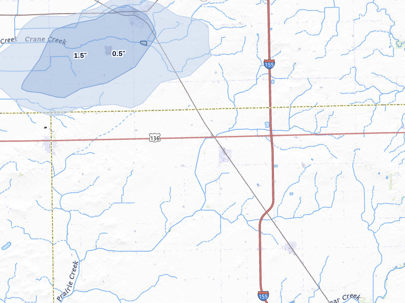 NEXRAD radar-signature map of the hail storm over Emden, IL on Jul 3, 2026