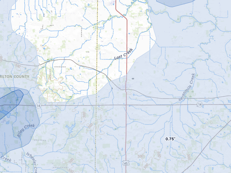 NEXRAD radar-signature map of the hail over Enfield, IL
