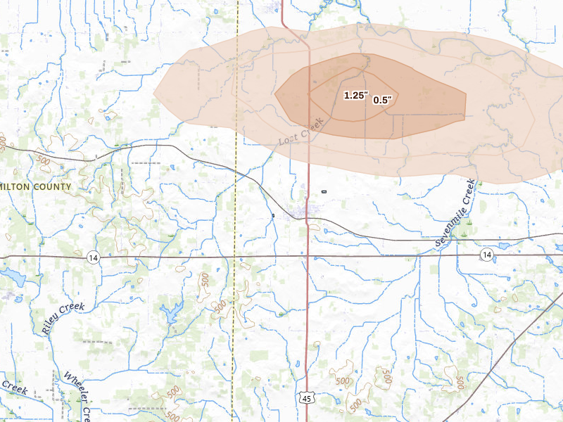 Radar-estimated hail-size map of the storm over Enfield, IL