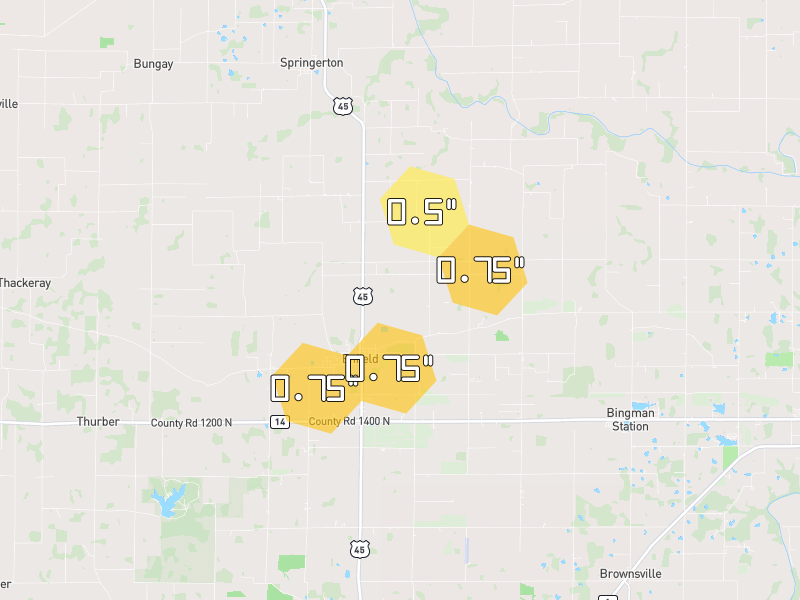 Hail map of Enfield, IL on Jul 4, 2026, hail up to 0.75"