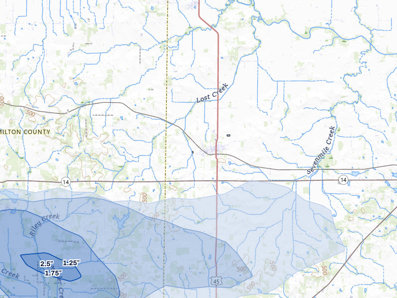 NEXRAD radar-signature map of the hail storm over Enfield, IL on Jul 5, 2026