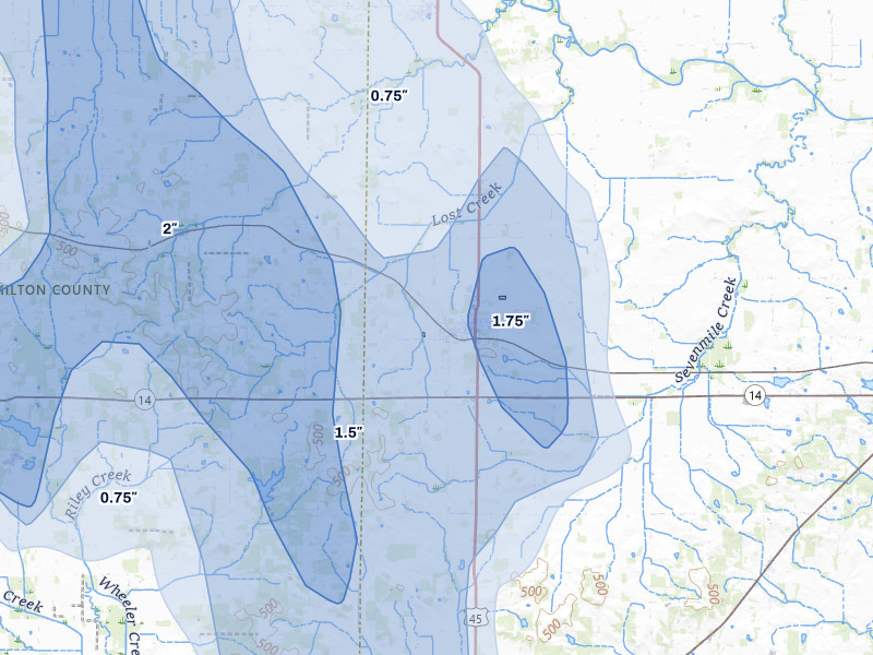 NEXRAD radar-signature map of the hail storm over Enfield, IL on Jul 26, 2026