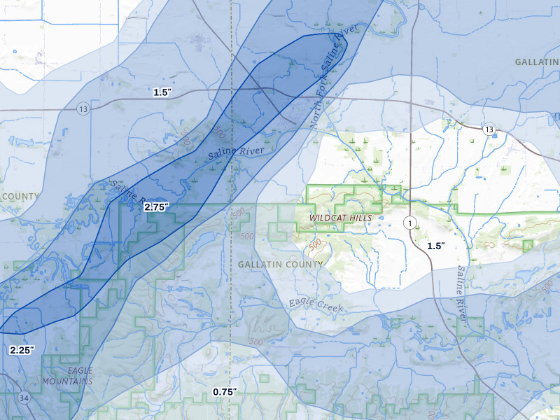 NEXRAD radar-signature map of the hail over Equality, IL