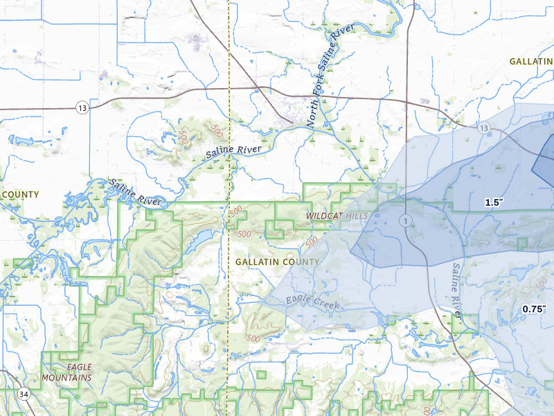 NEXRAD radar-signature map of the hail storm over Equality, IL on May 18, 2026