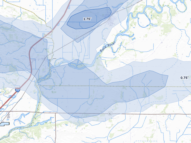 NEXRAD radar-signature map of the hail storm over Erie, IL on Jul 3, 2026