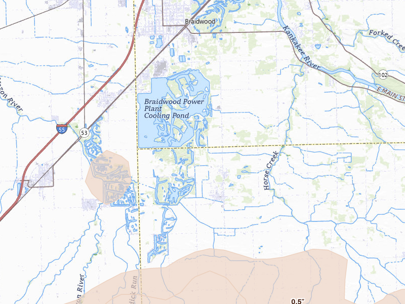 Radar-estimated hail-size map of the storm over Essex, IL on Apr 13, 2026