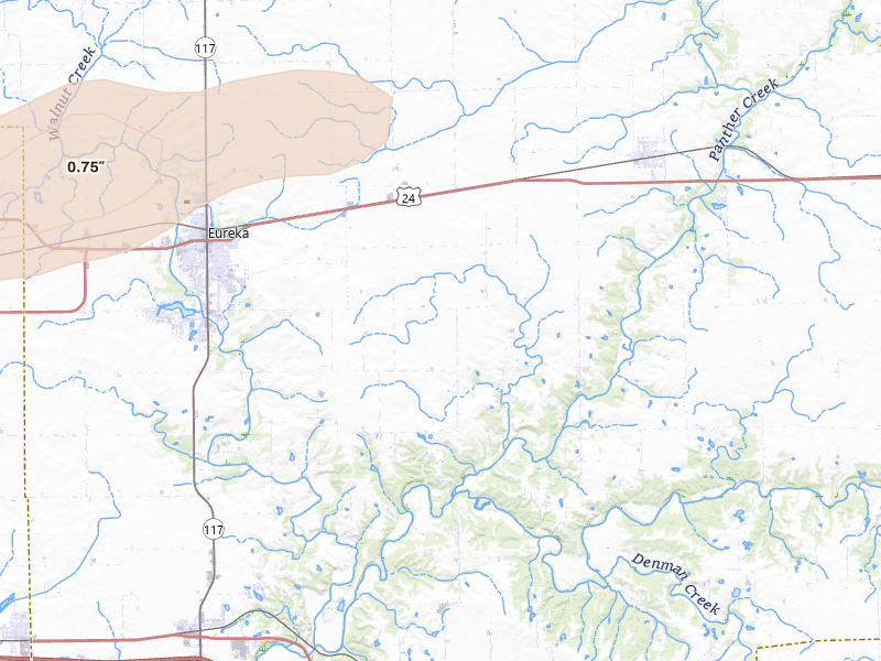 Radar-estimated hail-size map of the storm over Eureka, IL on Mar 31, 2026