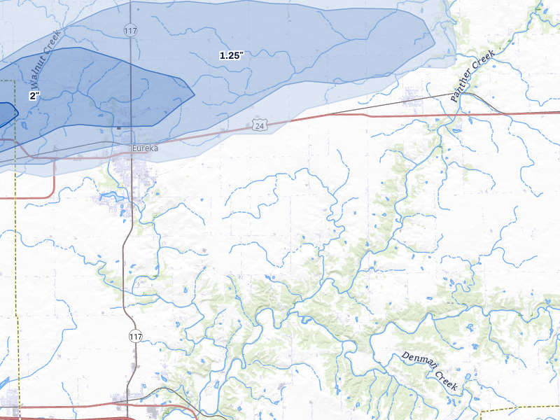 NEXRAD radar-signature map of the hail over Eureka, IL