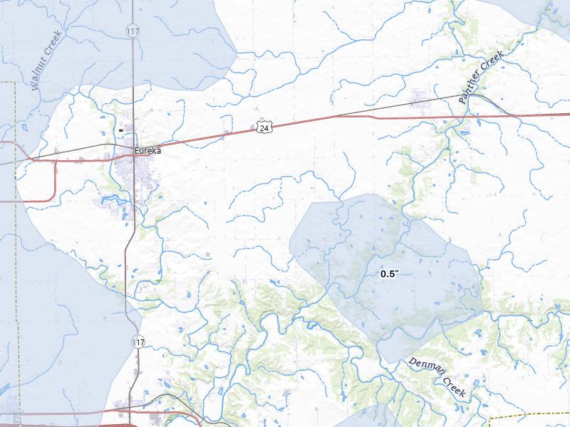 NEXRAD radar-signature map of the hail storm over Eureka, IL on May 4, 2026