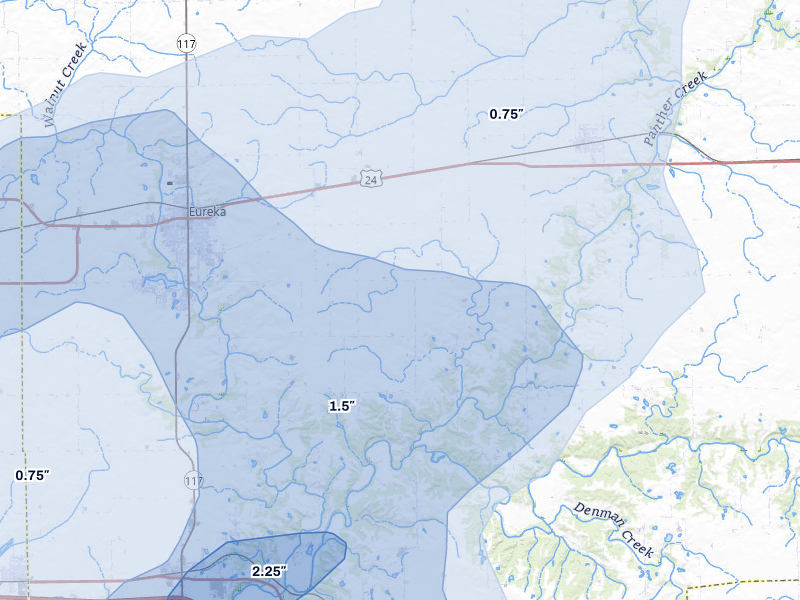 NEXRAD radar-signature map of the hail over Eureka, IL