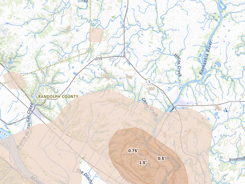 Radar-estimated hail-size map of the storm over Evansville, IL on May 31, 2026