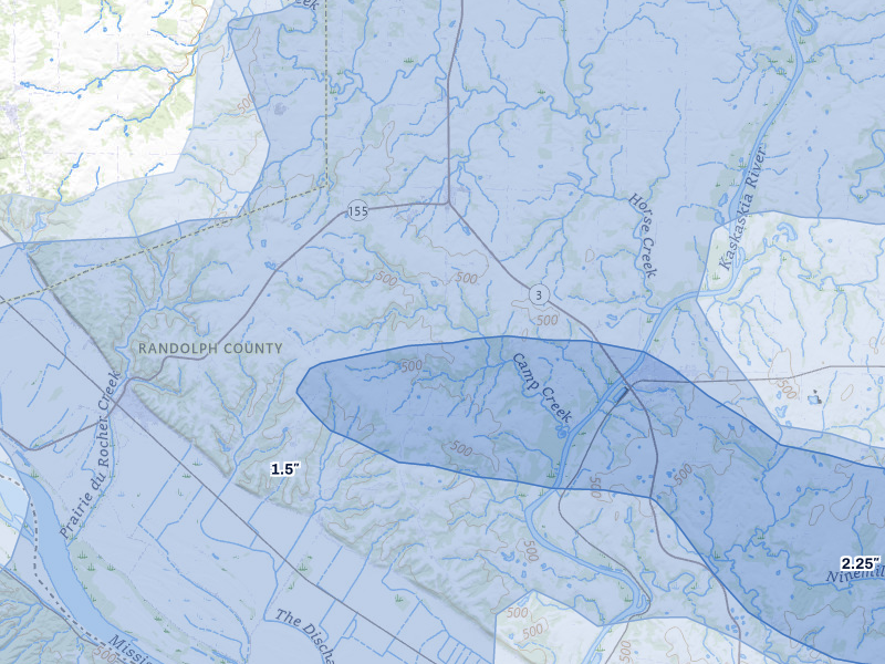 NEXRAD radar-signature map of the hail storm over Evansville, IL on Jul 10, 2026