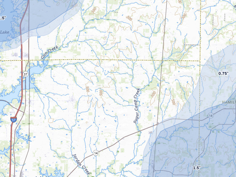 NEXRAD radar-signature map of the hail storm over Ewing, IL on Apr 27, 2026