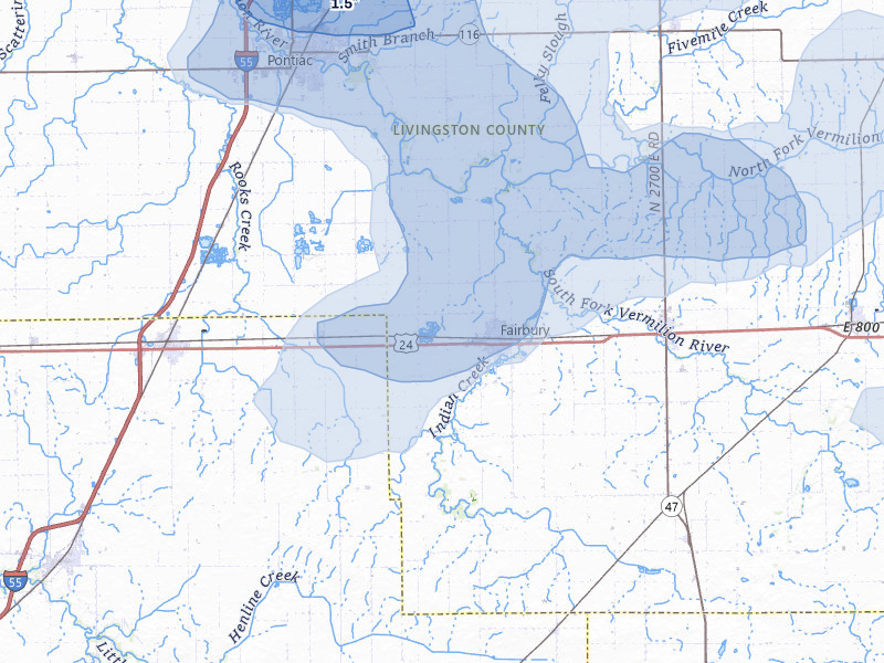 NEXRAD radar-signature map of the hail storm over Fairbury, IL on Jun 5, 2026