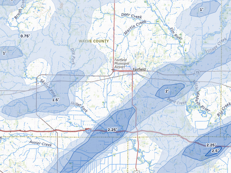NEXRAD radar-signature map of the hail over Fairfield, IL