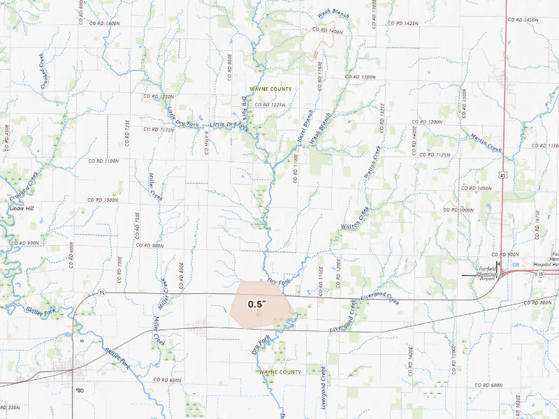 Radar-estimated hail-size map of the storm over Fairfield, IL
