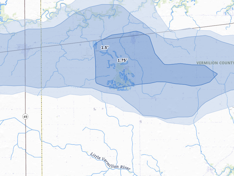 NEXRAD radar-signature map of the hail storm over Fairmount, IL on Apr 27, 2026