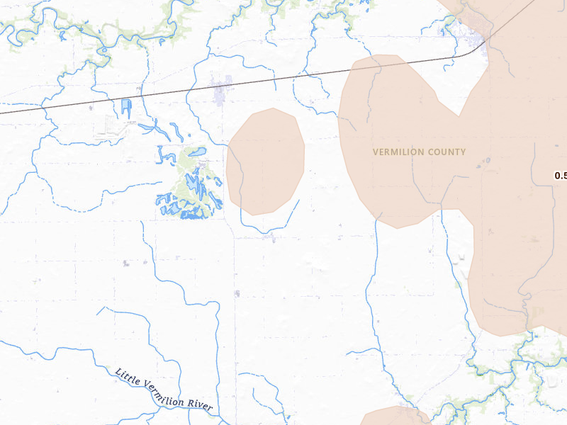 Radar-estimated hail-size map of the storm over Fairmount, IL on Aug 13, 2026