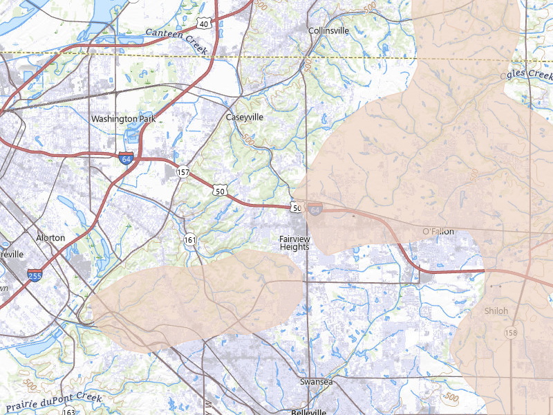 Radar-estimated hail-size map of the storm over Fairview Heights, IL on May 31, 2026