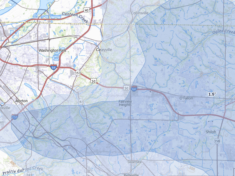NEXRAD radar-signature map of the hail storm over Fairview Heights, IL on May 31, 2026