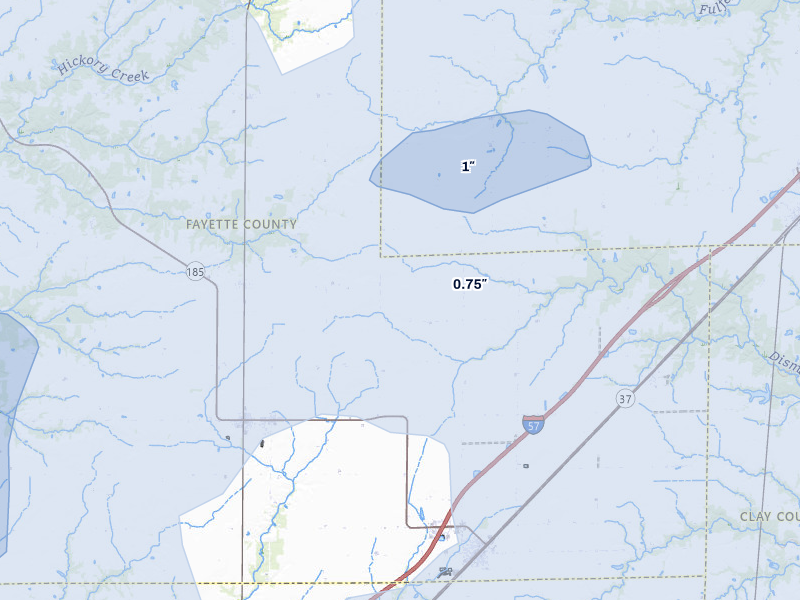 NEXRAD radar-signature map of the hail storm over Farina, IL on Apr 27, 2026