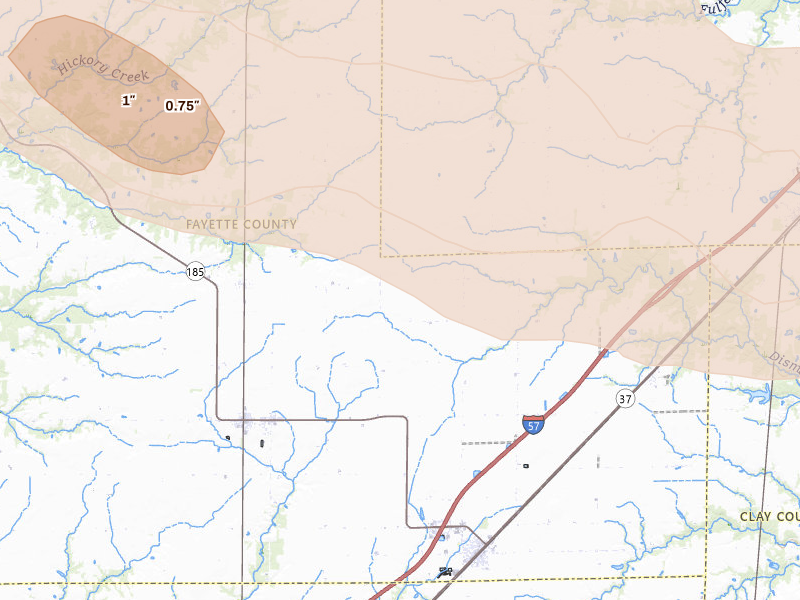 Radar-estimated hail-size map of the storm over Farina, IL on Jun 17, 2026