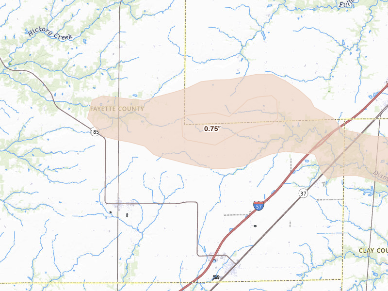 Radar-estimated hail-size map of the storm over Farina, IL on Jun 21, 2026