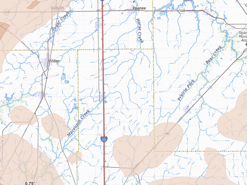 Radar-estimated hail-size map of the storm over Farmersville, IL on Apr 27, 2026