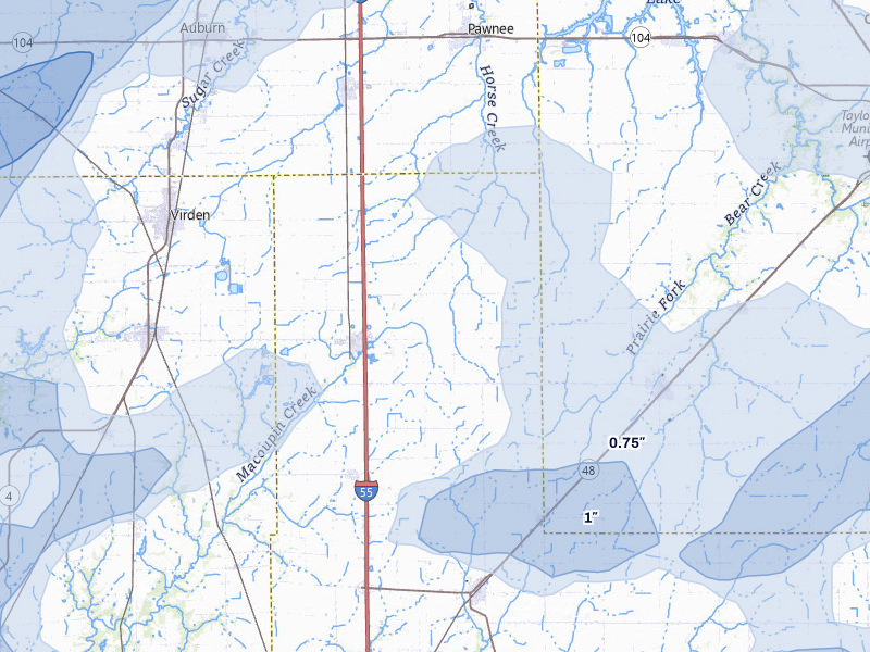 NEXRAD radar-signature map of the hail over Farmersville, IL