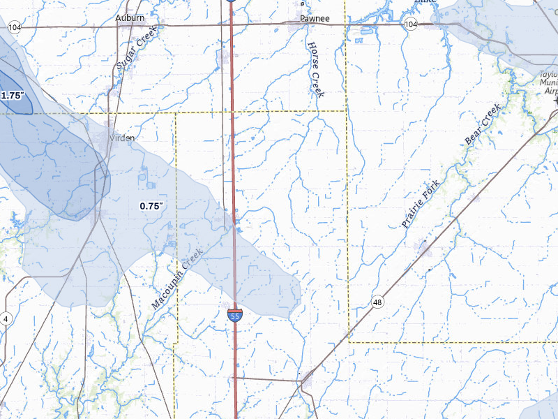NEXRAD radar-signature map of the hail storm over Farmersville, IL on May 4, 2026