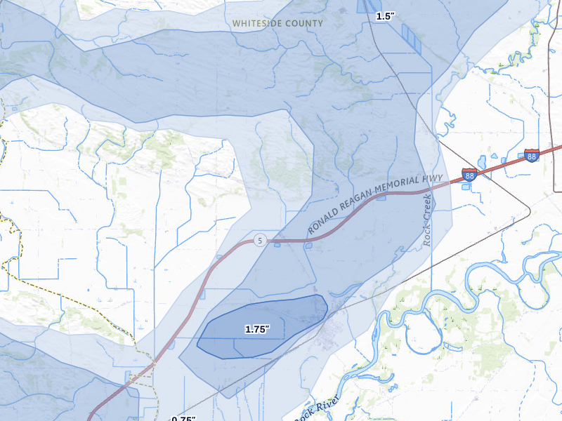 NEXRAD radar-signature map of the hail storm over Fenton, IL on Jul 3, 2026