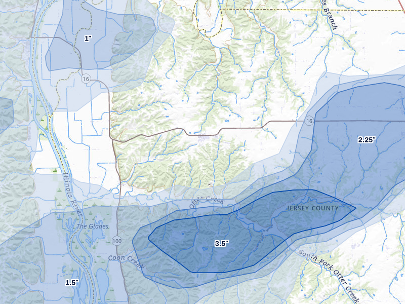 NEXRAD radar-signature map of the hail storm over Fieldon, IL on Apr 27, 2026
