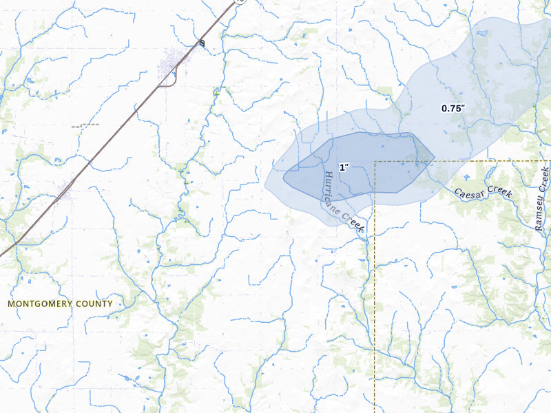 NEXRAD radar-signature map of the hail storm over Fillmore, IL on Mar 22, 2026