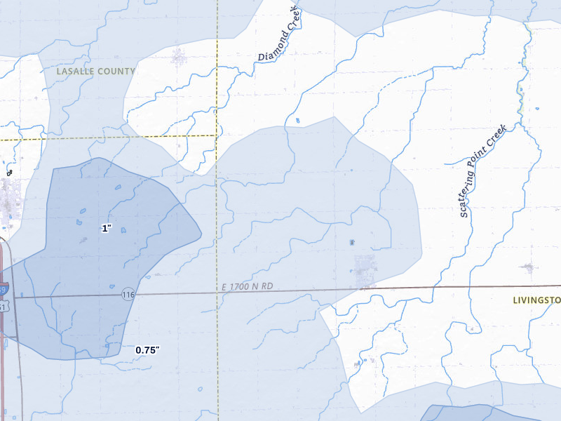 NEXRAD radar-signature map of the hail storm over Flanagan, IL on May 4, 2026