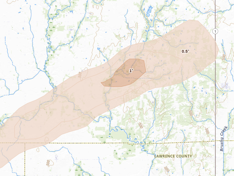 Radar-estimated hail-size map of the storm over Flat Rock, IL