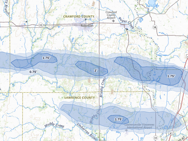 NEXRAD radar-signature map of the hail storm over Flat Rock, IL on Mar 4, 2026
