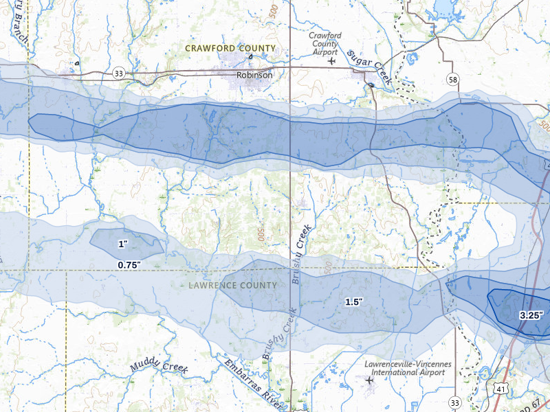 NEXRAD radar-signature map of the hail storm over Flat Rock, IL on Mar 22, 2026