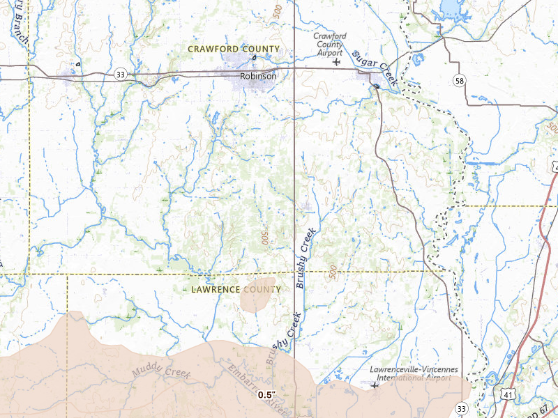 Radar-estimated hail-size map of the storm over Flat Rock, IL on Apr 27, 2026