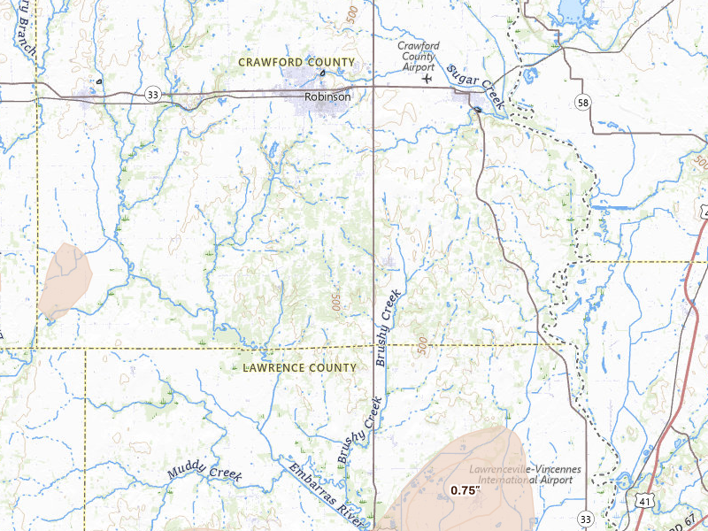 Radar-estimated hail-size map of the storm over Flat Rock, IL on May 16, 2026
