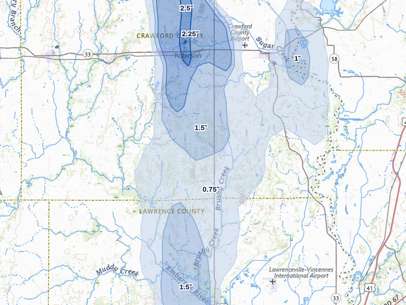 NEXRAD radar-signature map of the hail storm over Flat Rock, IL on Jul 27, 2026