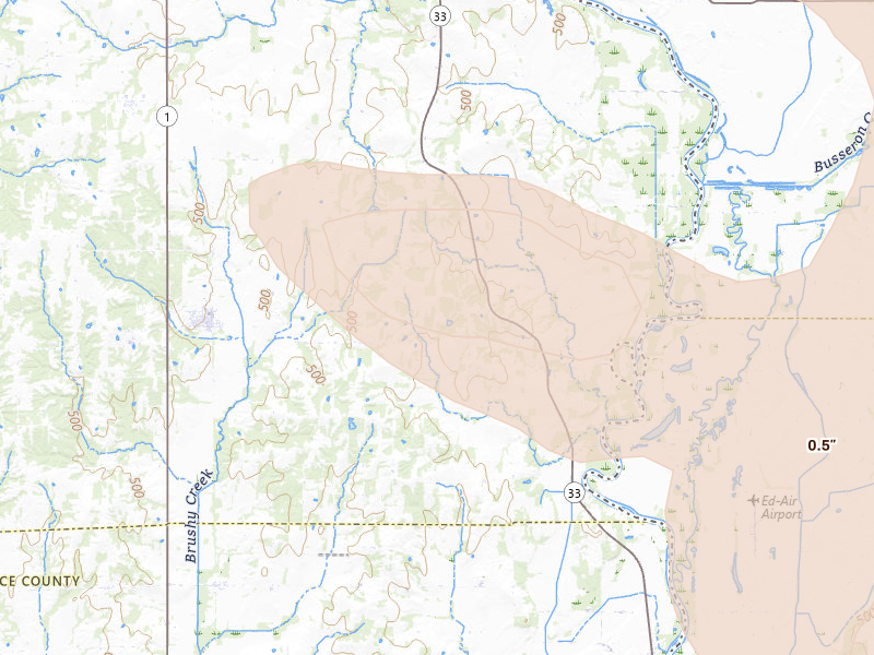 Radar-estimated hail-size map of the storm over Flat Rock, IL on Aug 12, 2026