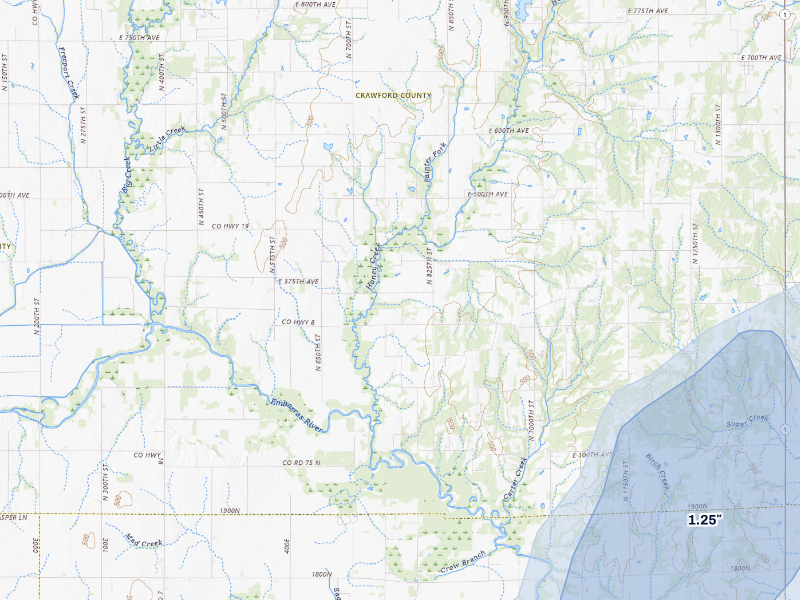 NEXRAD radar-signature map of the hail storm over Flat Rock, IL on Sep 16, 2026