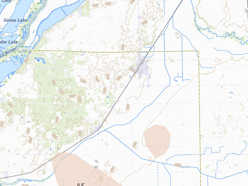 Radar-estimated hail-size map of the storm over Forest City, IL on Mar 15, 2026