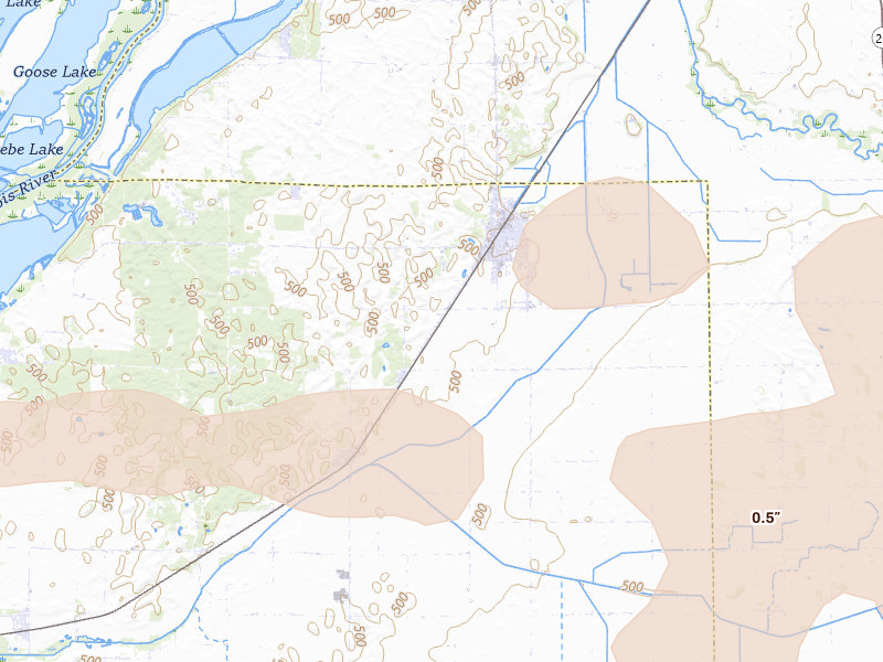 Radar-estimated hail-size map of the storm over Forest City, IL on Jun 17, 2026