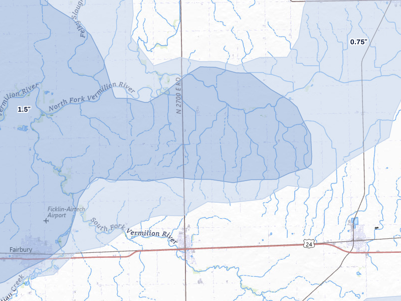 NEXRAD radar-signature map of the hail storm over Forrest, IL on Jun 5, 2026